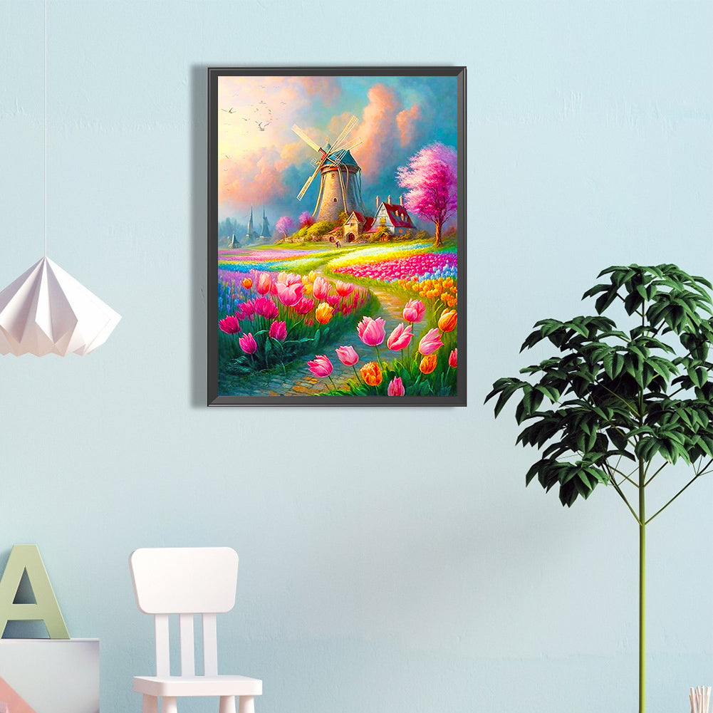 Beautiful Windmill Scenery - Full Round Drill Diamond Painting 40*60CM