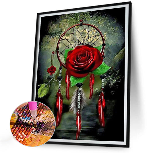 Night Rose Dreamcatcher - Full Round Drill Diamond Painting 30*40CM