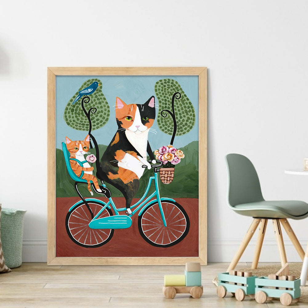 Cat Riding A Bicycle - 11CT Stamped Cross Stitch 40*50CM