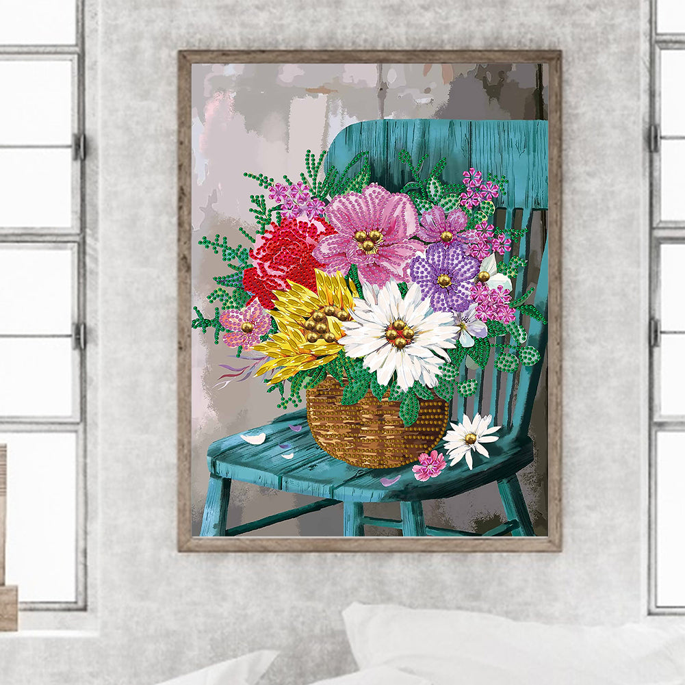 Bouquet On Chair - Special Shaped Drill Diamond Painting 30*40CM