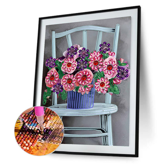 Bouquet On Chair - Special Shaped Drill Diamond Painting 30*40CM