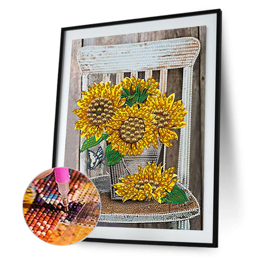 Bouquet On Chair - Special Shaped Drill Diamond Painting 30*40CM