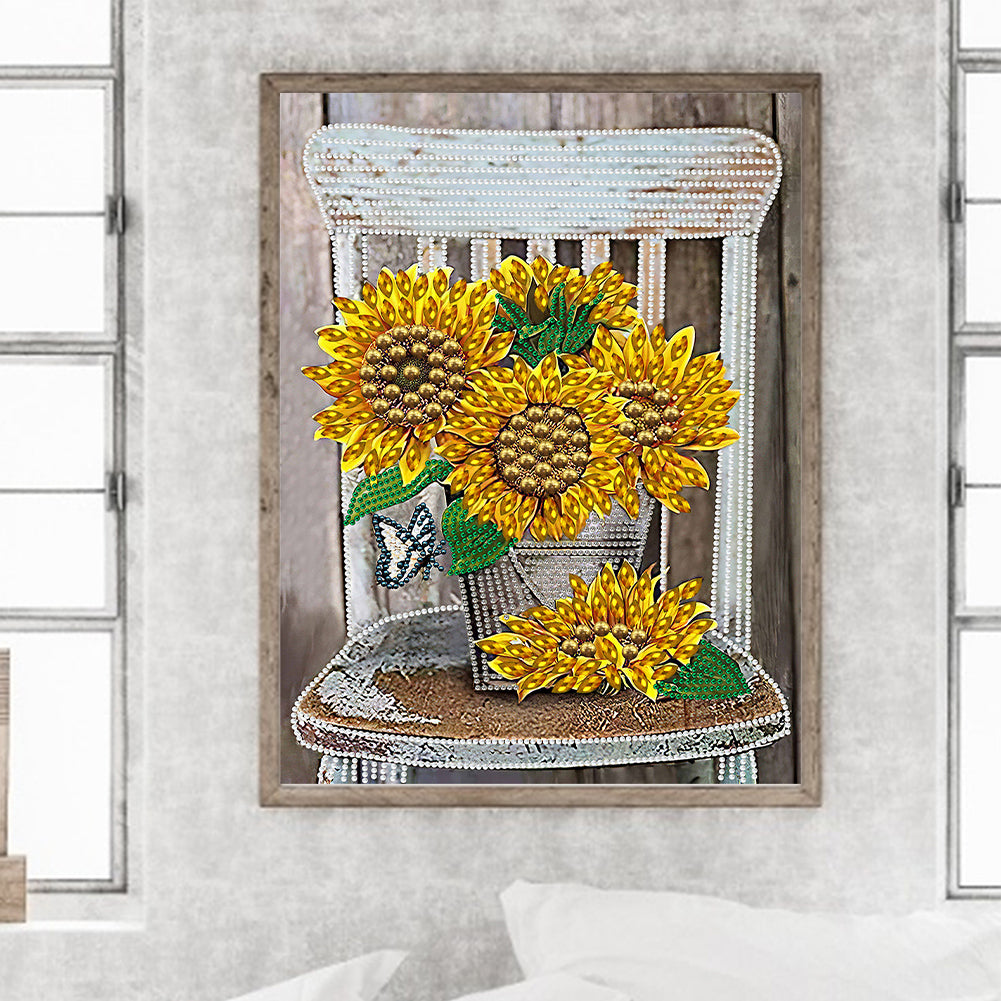 Bouquet On Chair - Special Shaped Drill Diamond Painting 30*40CM