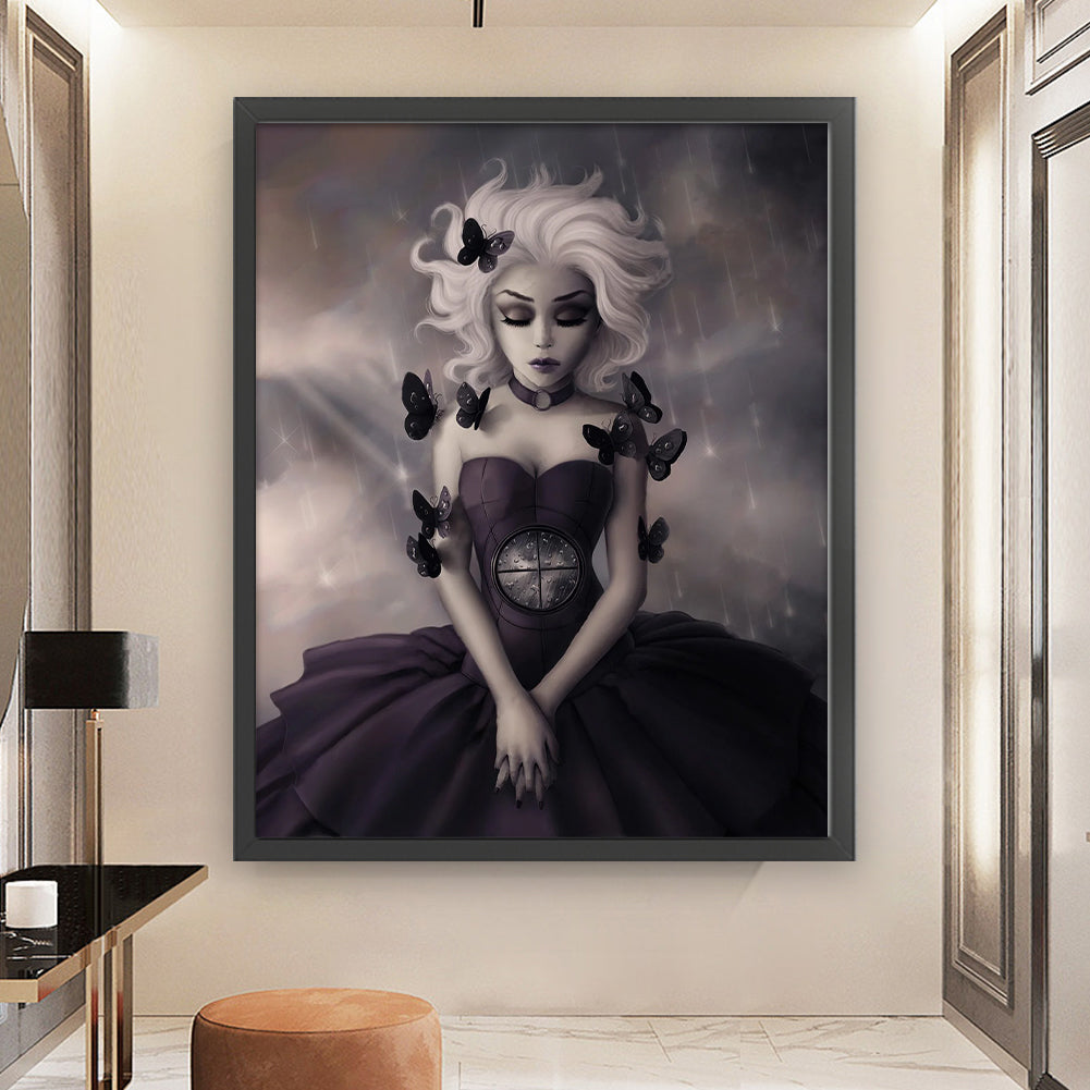 Black And White Butterfly Girl - 11CT Stamped Cross Stitch 50*60CM