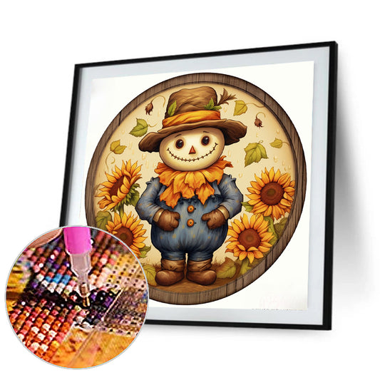 Autumn Scarecrow Sunflower - Full Round Drill Diamond Painting 30*30CM