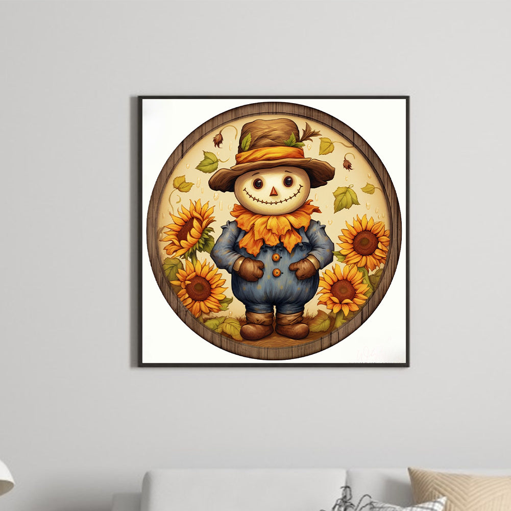 Autumn Scarecrow Sunflower - Full Round Drill Diamond Painting 30*30CM