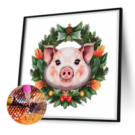 Small Animal Garland Pig - Full Round Drill Diamond Painting 30*30CM