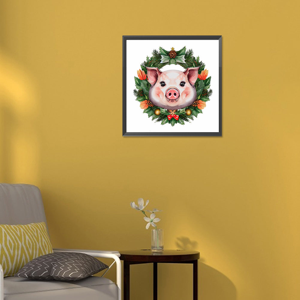 Small Animal Garland Pig - Full Round Drill Diamond Painting 30*30CM