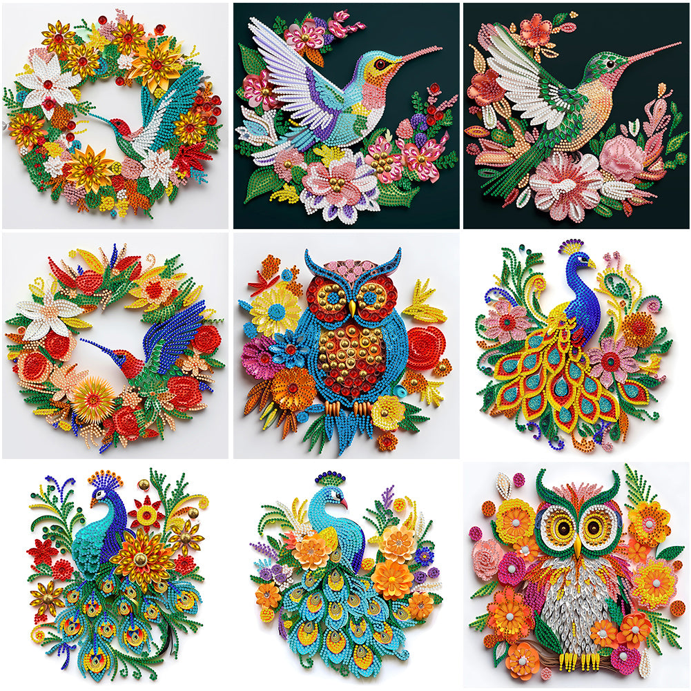 Aniaml Hummingbird Owl Peacock 30*30CM(Canvas) Special Shaped Drill Diamond Painting