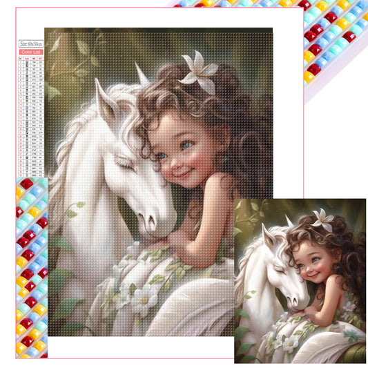 Little Girl And Horse - Full Square Drill Diamond Painting 40*50CM