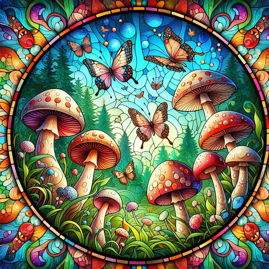 Glass Wind Butterfly Mushroom - Full Round Drill Diamond Painting 30*30CM