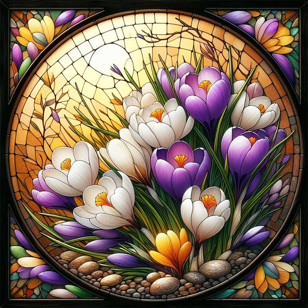 Glass Wind Magnolia - Full Round Drill Diamond Painting 30*30CM