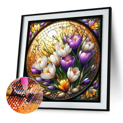 Glass Wind Magnolia - Full Round Drill Diamond Painting 30*30CM