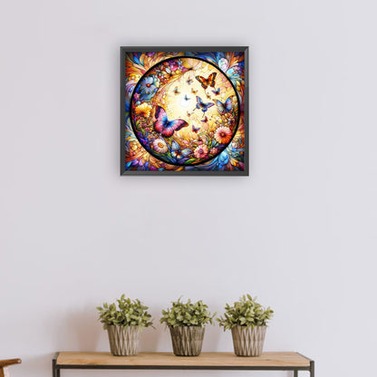 Glass Wind Butterfly Bush - Full Round Drill Diamond Painting 30*30CM