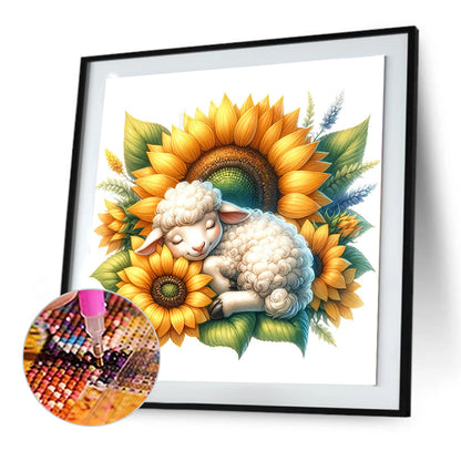 Sheep And Sunflowers - Full Round Drill Diamond Painting 30*30CM