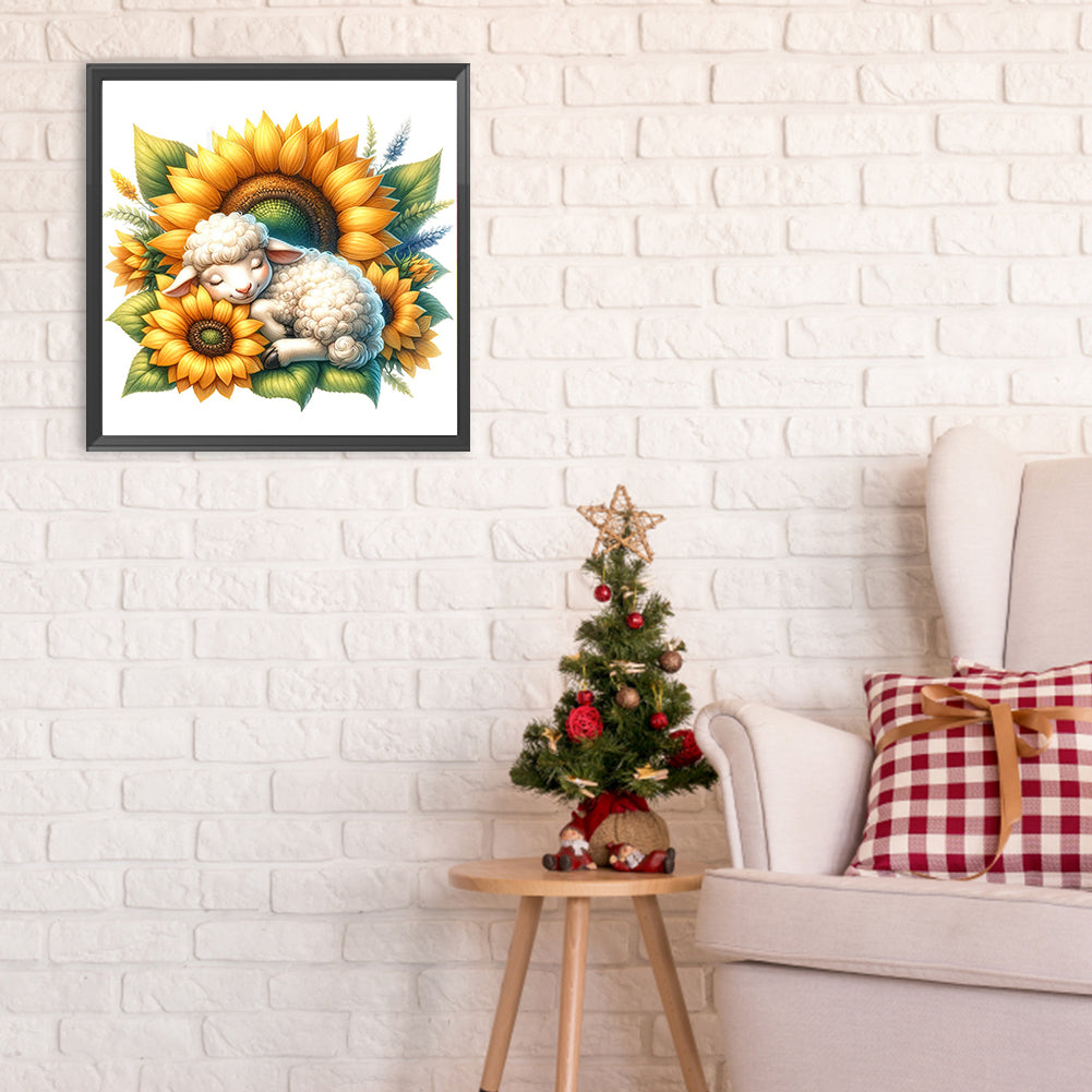 Sheep And Sunflowers - Full Round Drill Diamond Painting 30*30CM