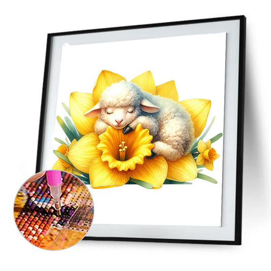 Sheep And Daffodils - Full Round Drill Diamond Painting 30*30CM