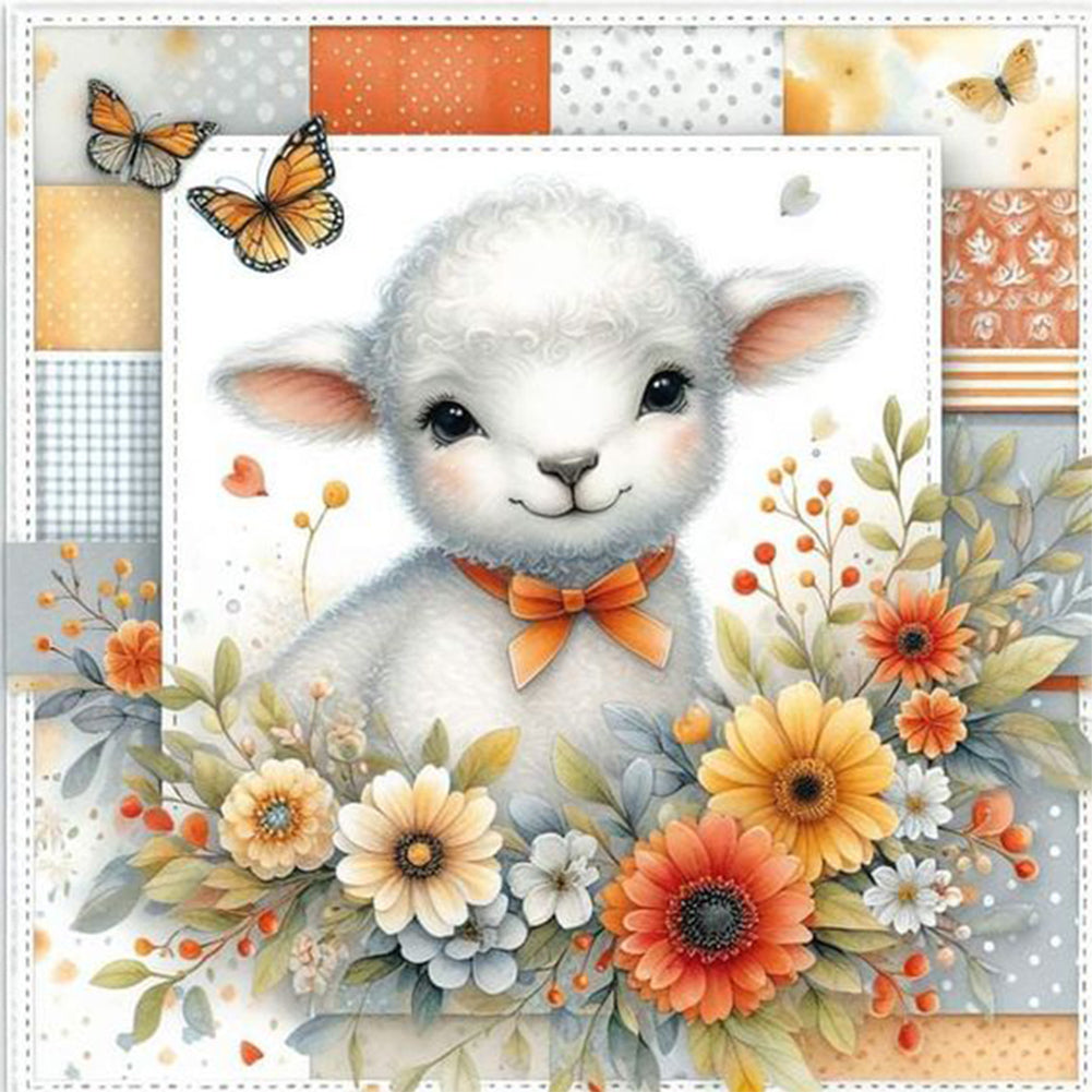 Sheep And Flowers - Full Round Drill Diamond Painting 30*30CM