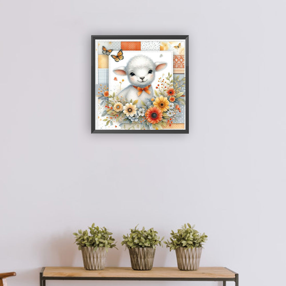 Sheep And Flowers - Full Round Drill Diamond Painting 30*30CM