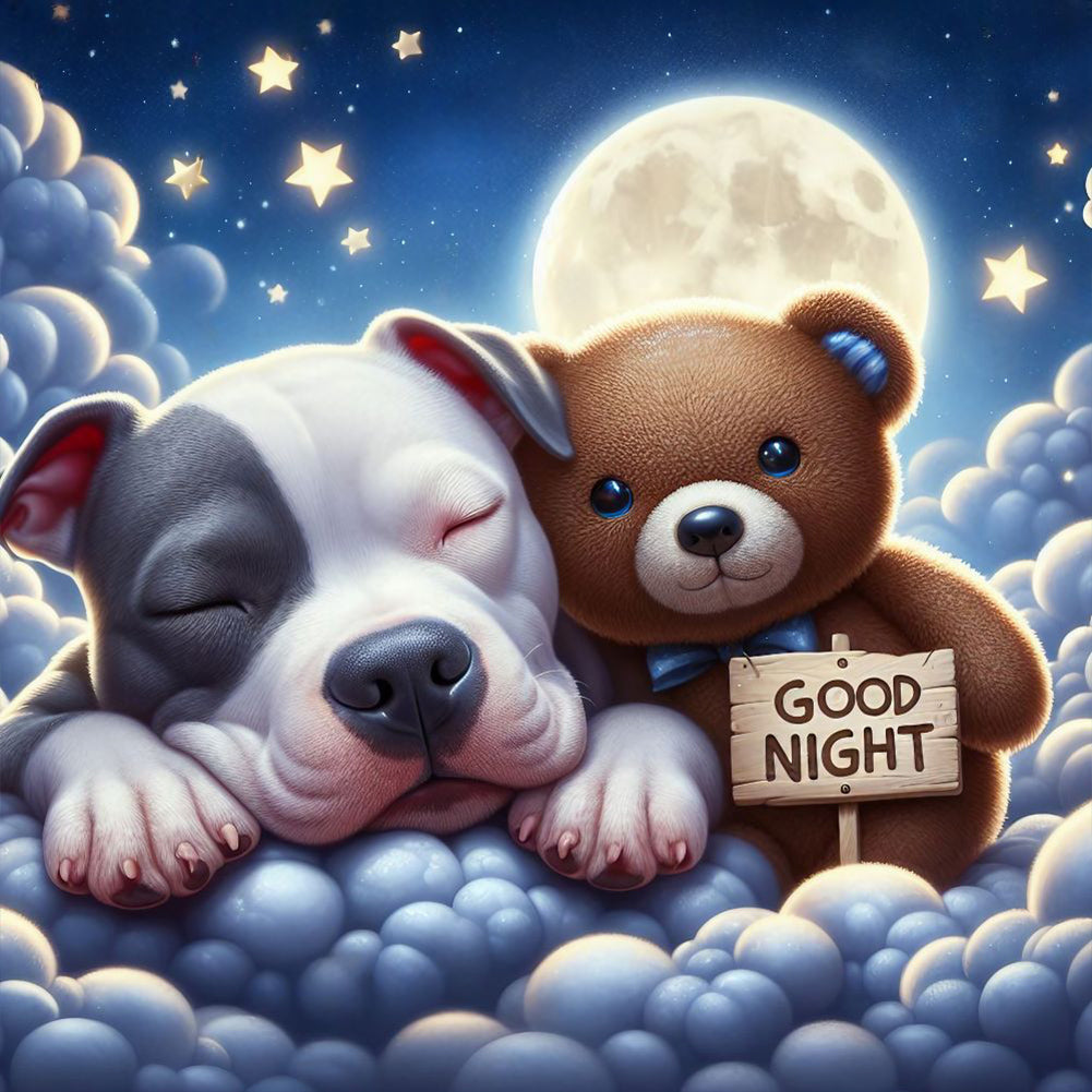 Good Night Bear And Puppy - Full Round Drill Diamond Painting 30*30CM