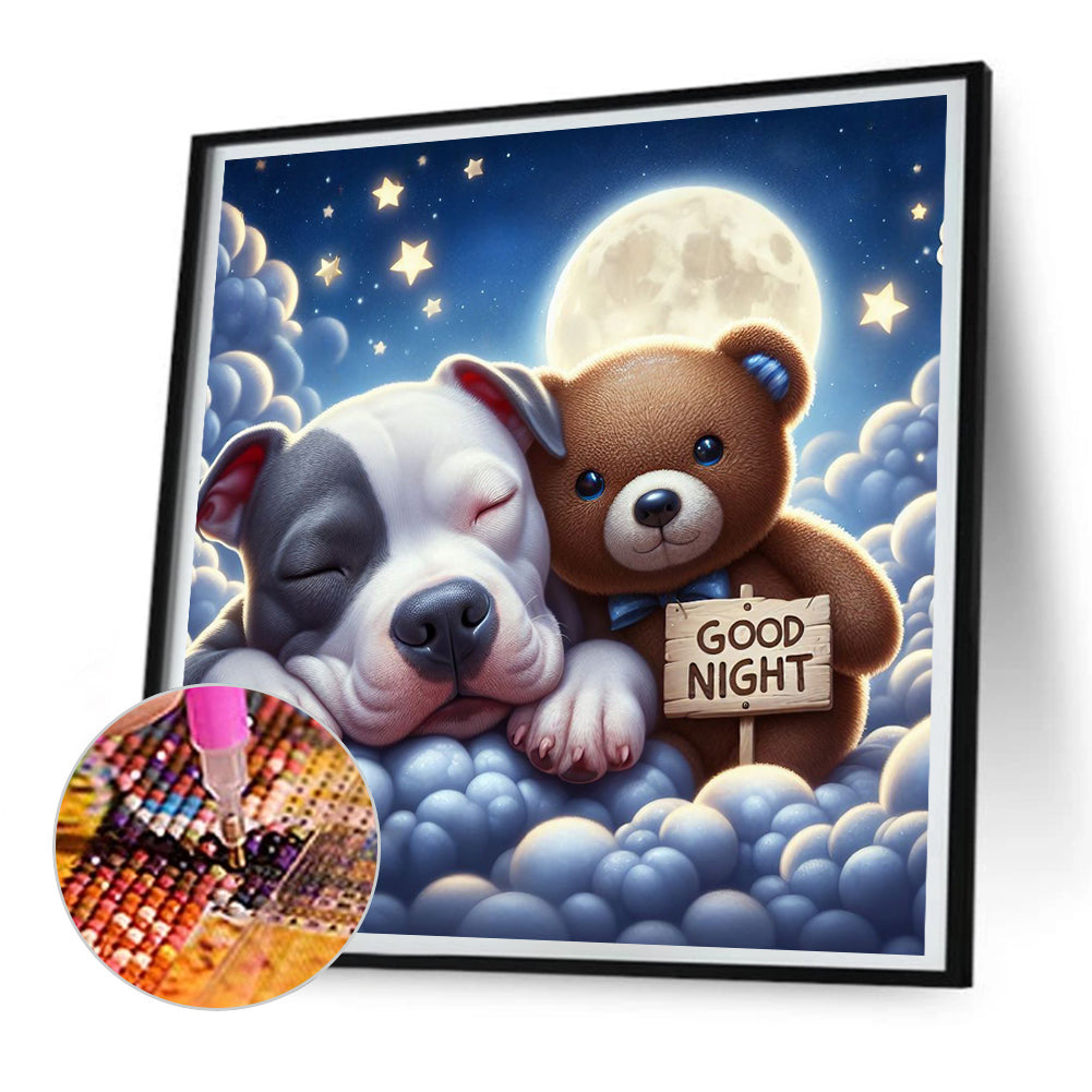 Good Night Bear And Puppy - Full Round Drill Diamond Painting 30*30CM