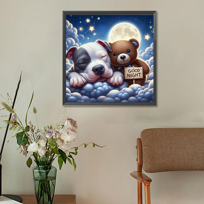 Good Night Bear And Puppy - Full Round Drill Diamond Painting 30*30CM