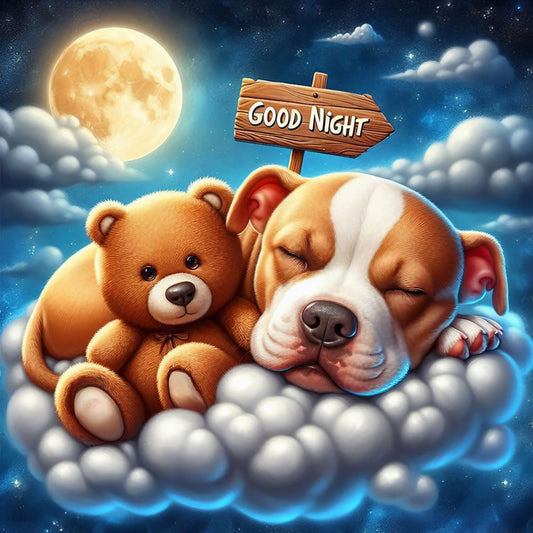 Good Night Bear And Puppy - Full Round Drill Diamond Painting 30*30CM