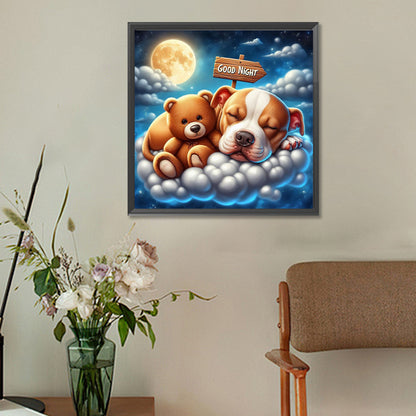 Good Night Bear And Puppy - Full Round Drill Diamond Painting 30*30CM