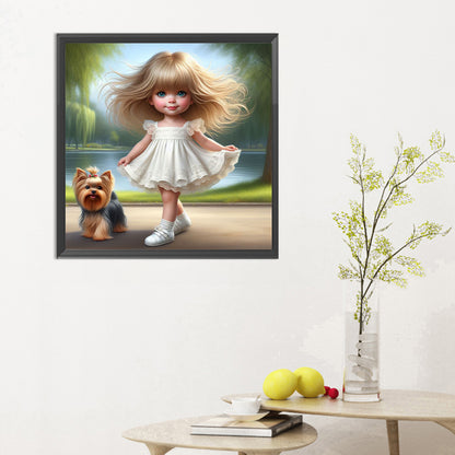 Girl And Puppy - Full Round Drill Diamond Painting 30*30CM