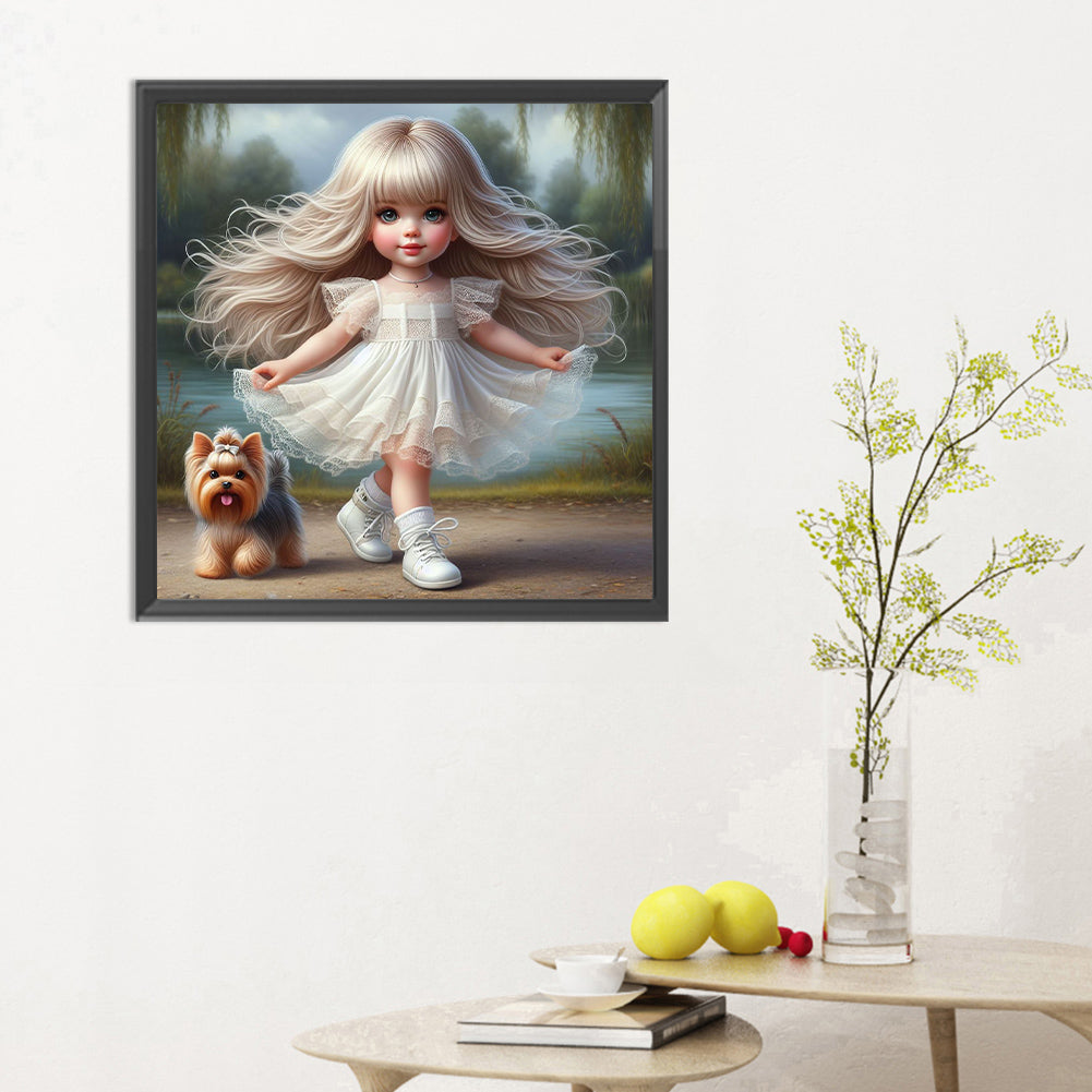 Girl And Puppy - Full Round Drill Diamond Painting 30*30CM