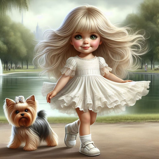 Girl And Puppy - Full Round Drill Diamond Painting 30*30CM