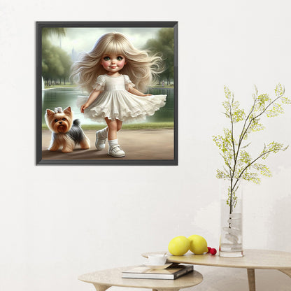 Girl And Puppy - Full Round Drill Diamond Painting 30*30CM