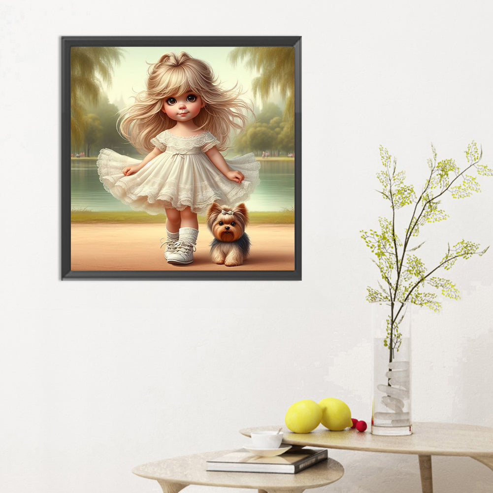 Girl And Puppy - Full Round Drill Diamond Painting 30*30CM