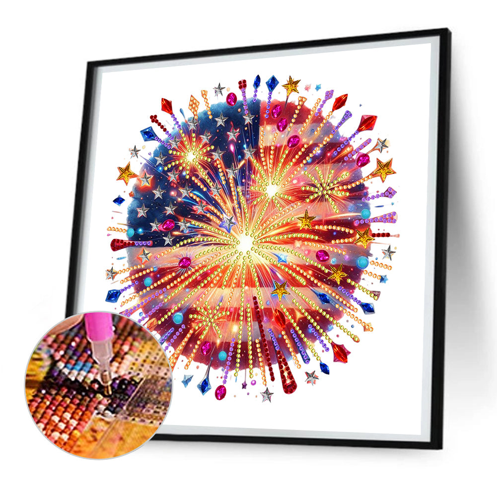 American Flag Fireworks - Special Shaped Drill Diamond Painting 30*30CM
