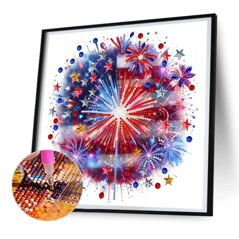 American Flag Fireworks - Special Shaped Drill Diamond Painting 30*30CM