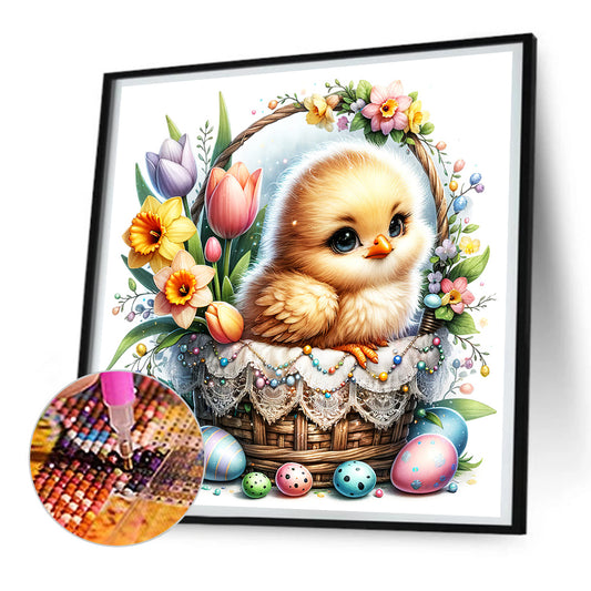 Chick In Flower Basket - Full Round Drill Diamond Painting 30*30CM