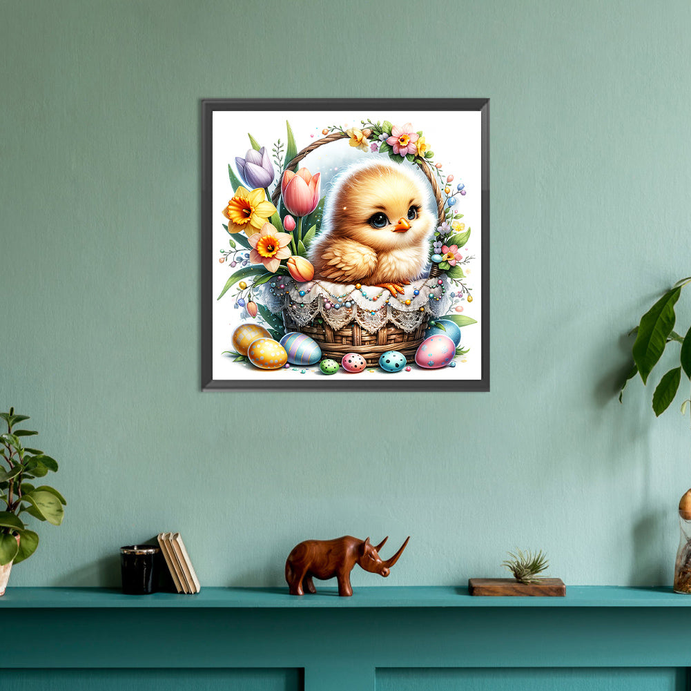 Chick In Flower Basket - Full Round Drill Diamond Painting 30*30CM