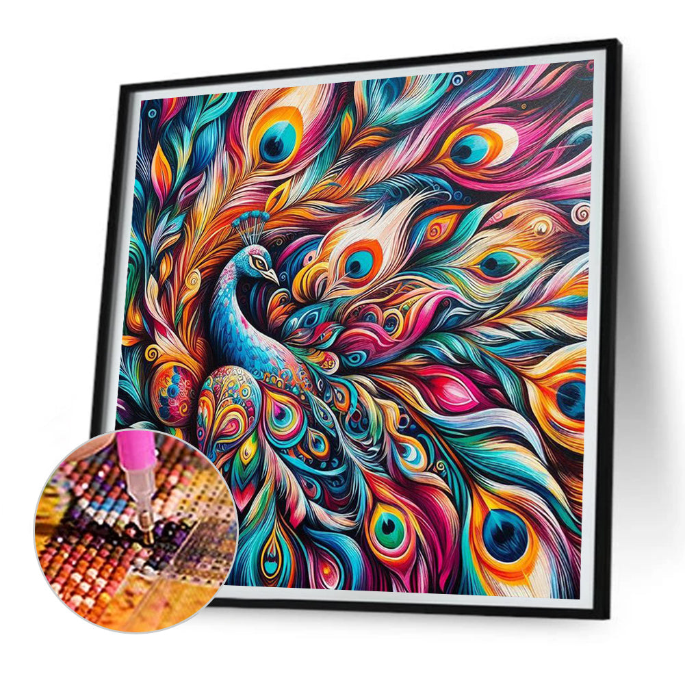 Colorful Peacock Illustration - Full Round Drill Diamond Painting 30*30CM
