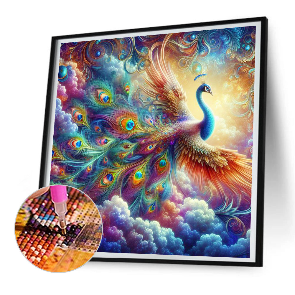 Colorful Flying Peacock - Full Round Drill Diamond Painting 30*30CM