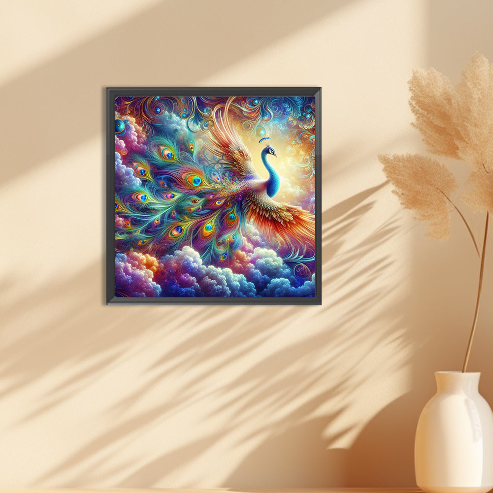 Colorful Flying Peacock - Full Round Drill Diamond Painting 30*30CM