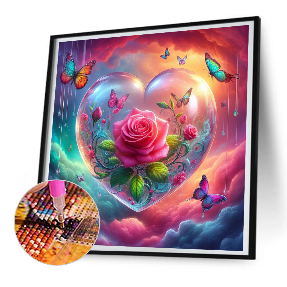 Butterflies And Fantasy Roses - Full Round Drill Diamond Painting 30*30CM