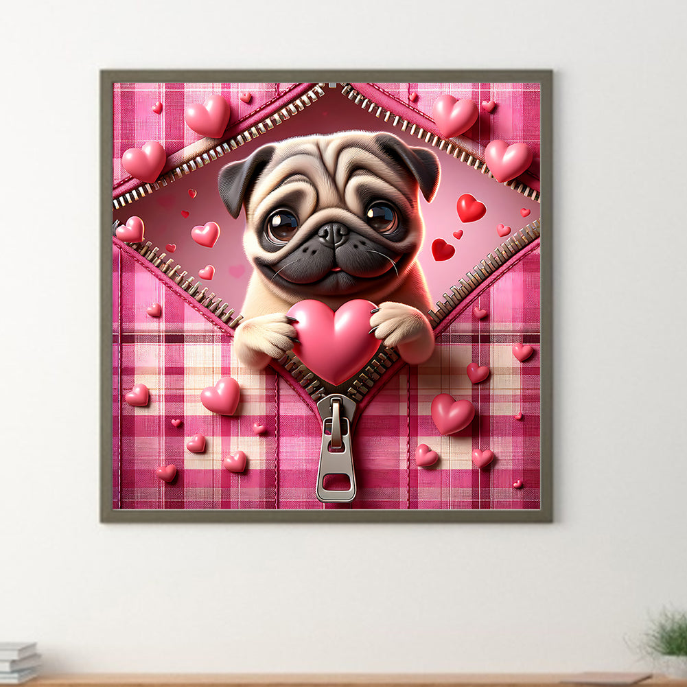 Pink Love Puppy-Bago - Full Round Drill Diamond Painting 30*30CM