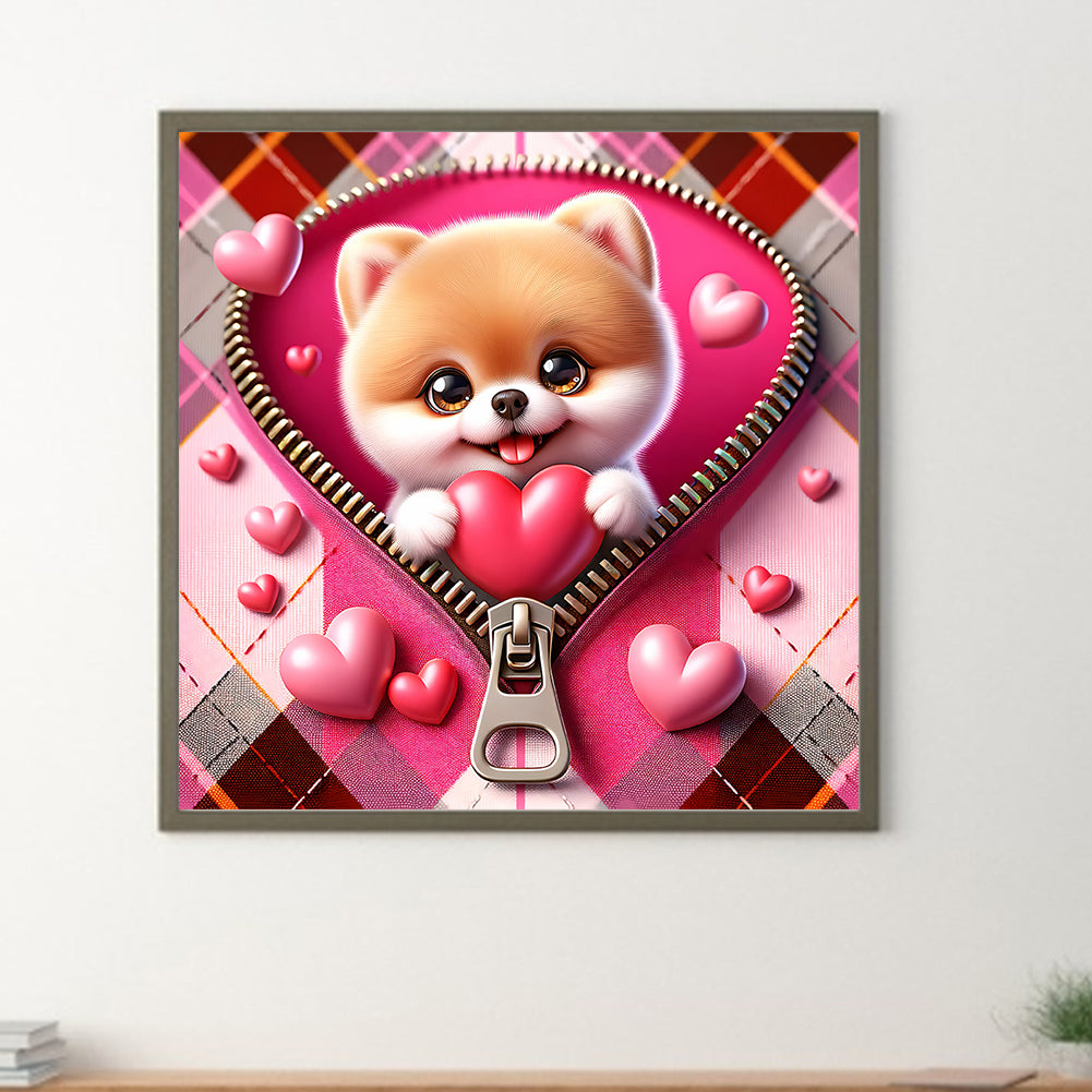 Pink Love Puppy-Shiba Inu - Full Round Drill Diamond Painting 30*30CM