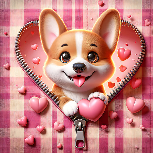 Pink Love Puppy-Corgi - Full Round Drill Diamond Painting 30*30CM