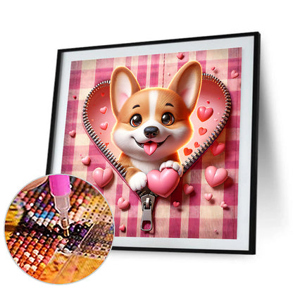 Pink Love Puppy-Corgi - Full Round Drill Diamond Painting 30*30CM