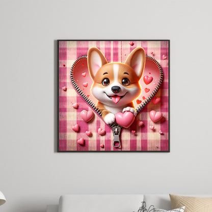 Pink Love Puppy-Corgi - Full Round Drill Diamond Painting 30*30CM