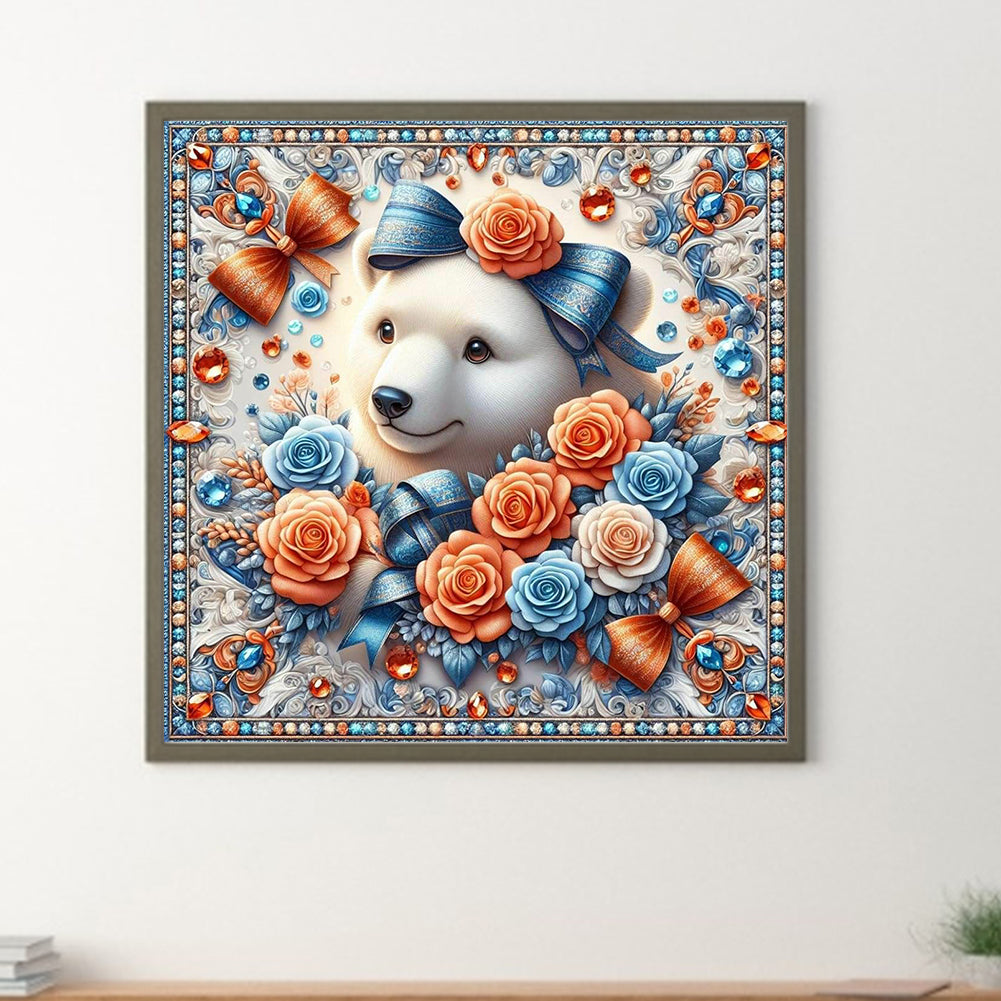 Flowers White Bear - Full Round Drill Diamond Painting 30*30CM