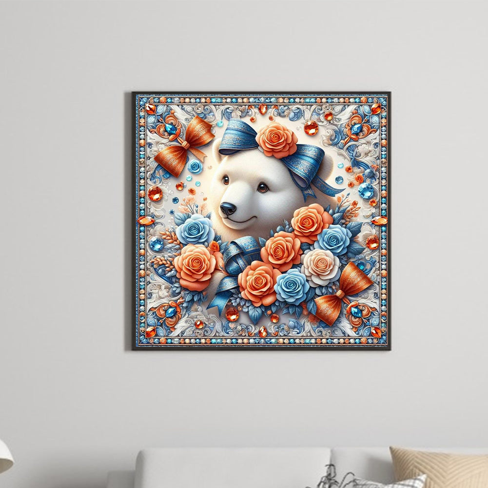 Flowers White Bear - Full Round Drill Diamond Painting 30*30CM