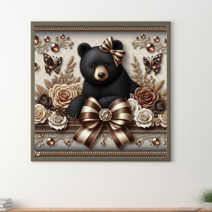Flowers Black Bear - Full Round Drill Diamond Painting 30*30CM