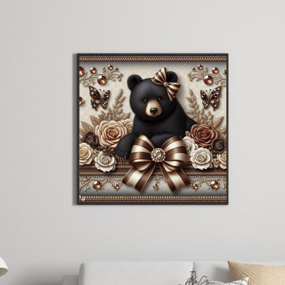 Flowers Black Bear - Full Round Drill Diamond Painting 30*30CM